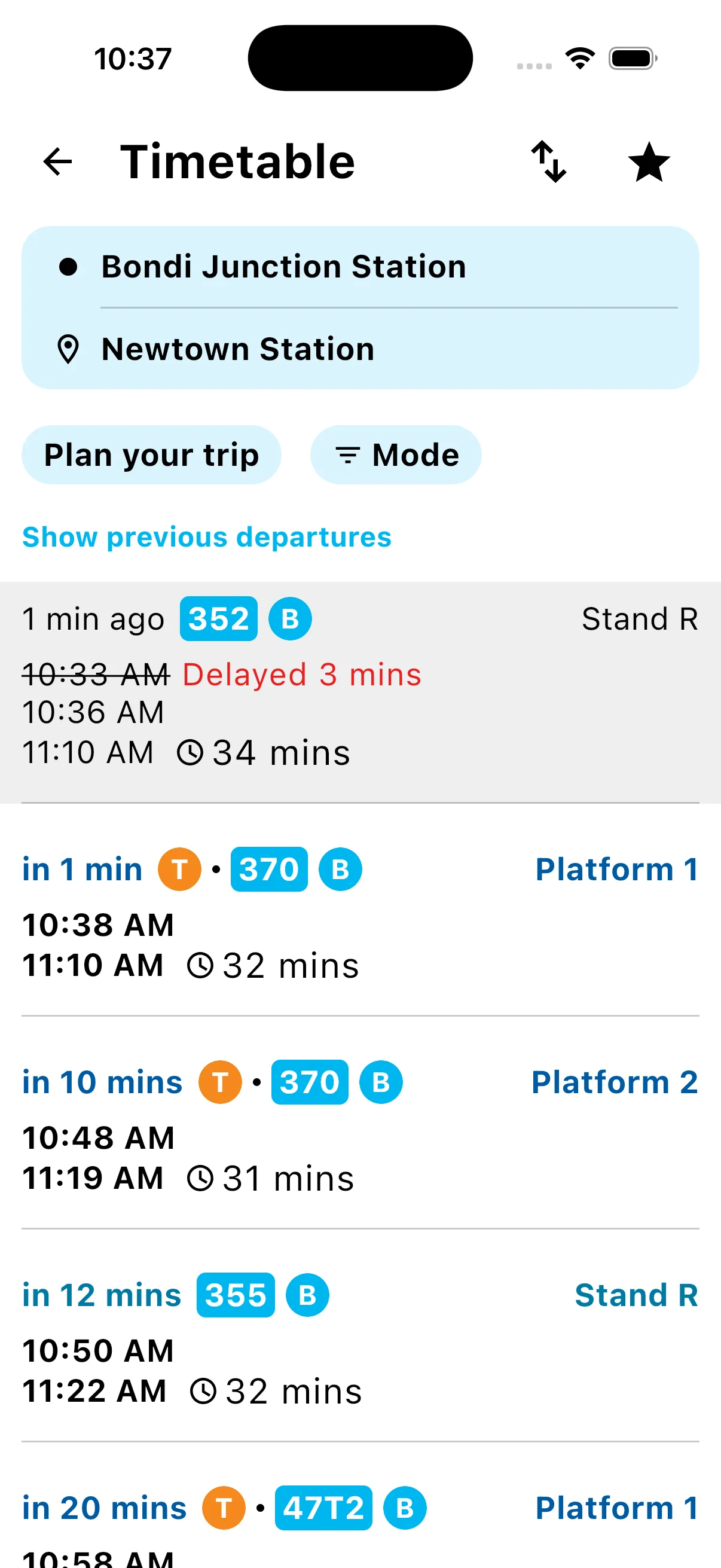 KRAIL: live departure board